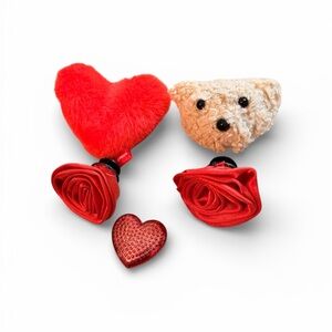 CROCS Red and Tan Heart & Bear Hair Accessories